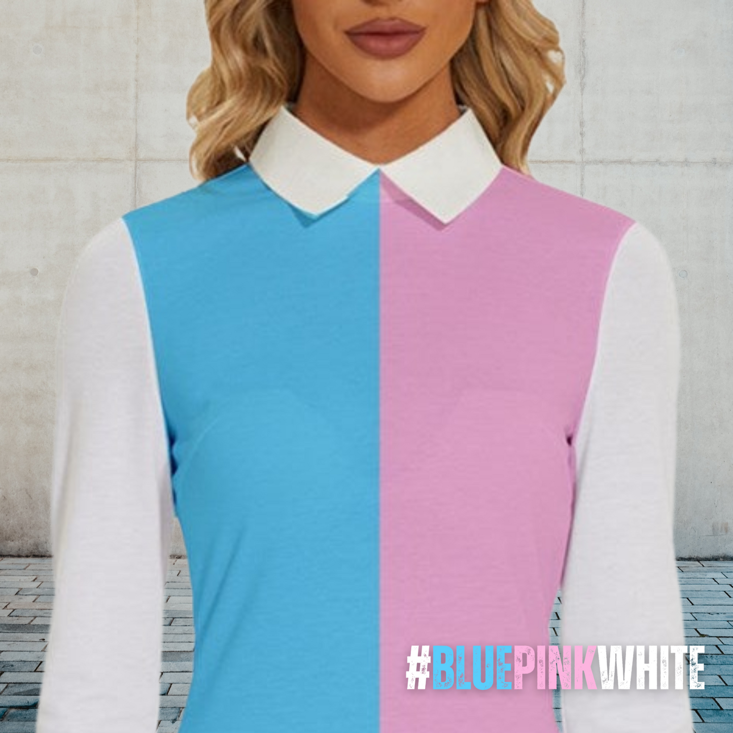 Plus Size Blue Pink White All Over Pride Shirt-Collar Style Bodycon Dress