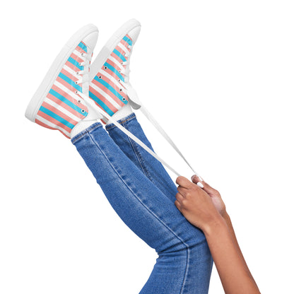 Teen + Blue Pink White Candy Striped Trans Pride High-Top Canvas Sneakers tunnellsCo.