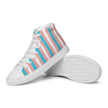 Teen + Blue Pink White Candy Striped Trans Pride High-Top Canvas Sneakers tunnellsCo.