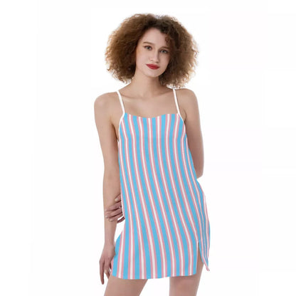 Trans Coloured Candy Stripe Short Cami Nightdress Trans Apparel & Gift Ideas for Transwomen,Friends and Allies