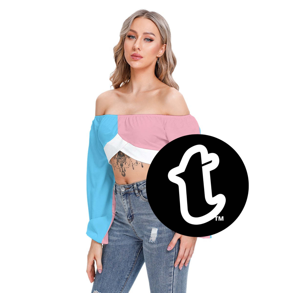 Trans Coloured Off-Shoulder Cropped Tie-Back Tube Top tunnellsCo.