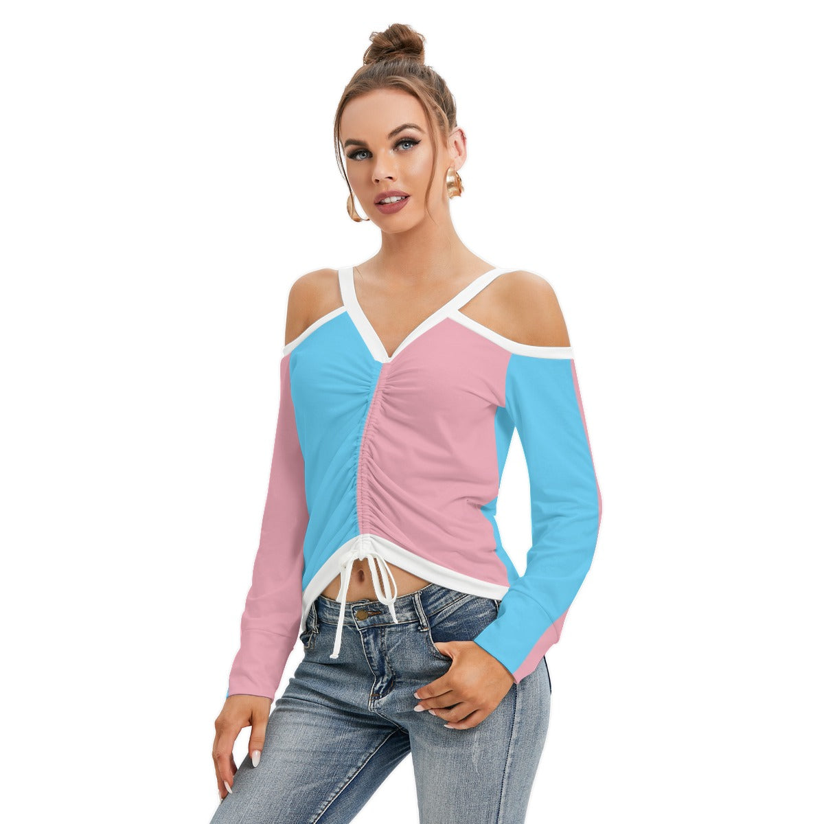 V-Neck Cold Shoulder Blouse tunnellsCo.