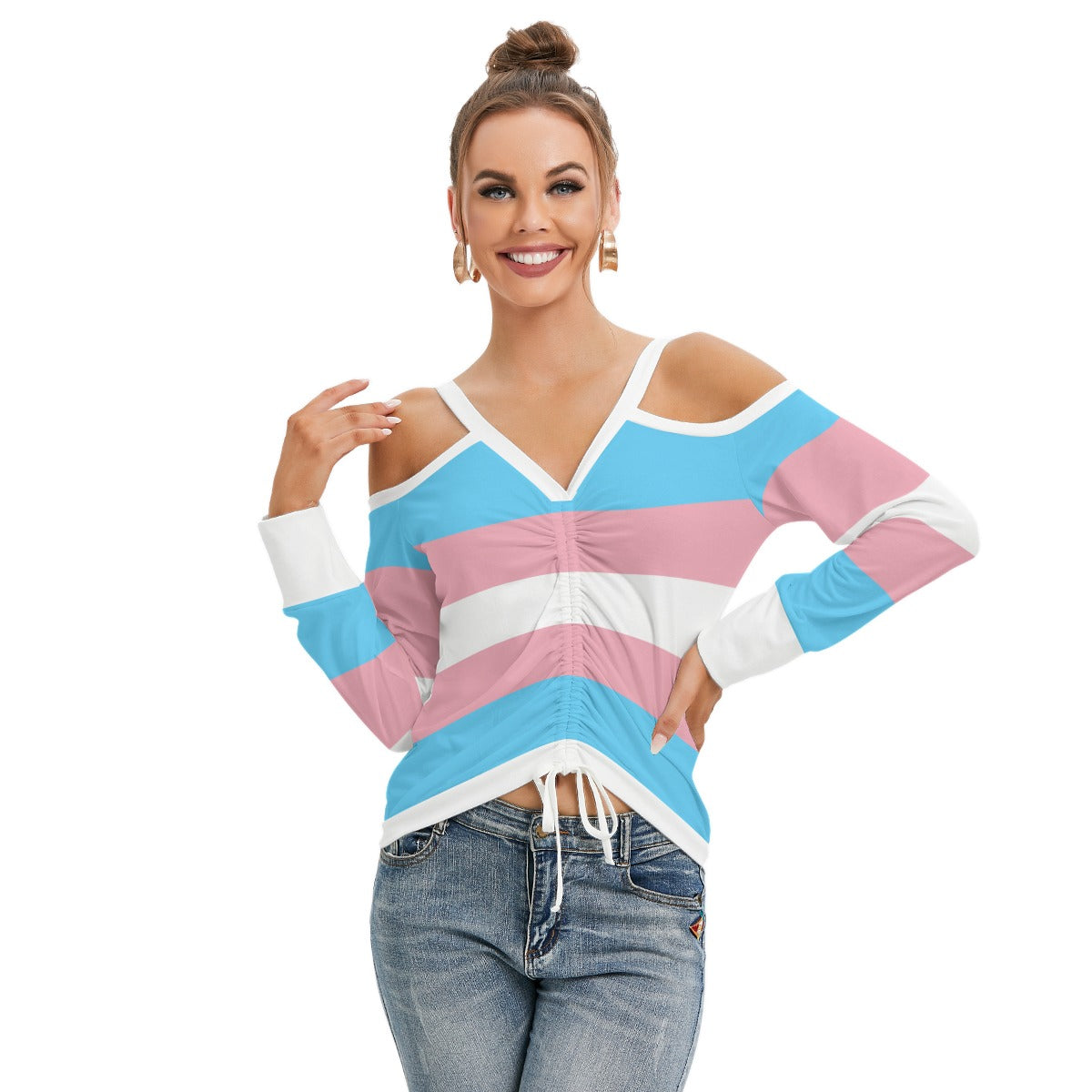 V-Neck Cold Shoulder Cropped Blouse tunnellsCo.