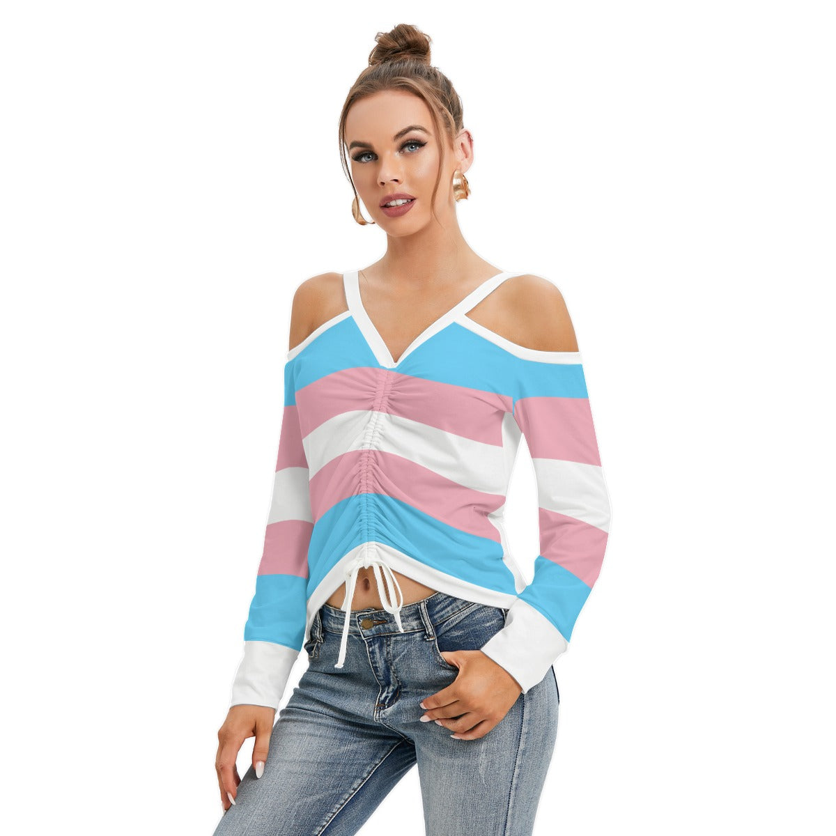 V-Neck Cold Shoulder Cropped Blouse tunnellsCo.