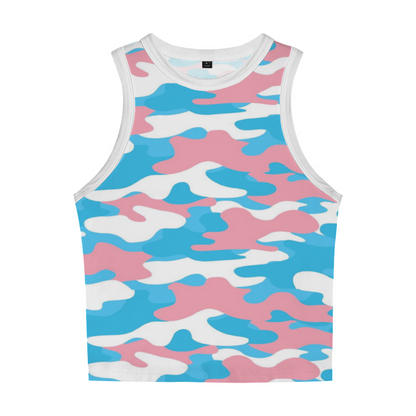 Trans Coloured Trans Pride Camouflage Sleeveless Cropped Tank Top