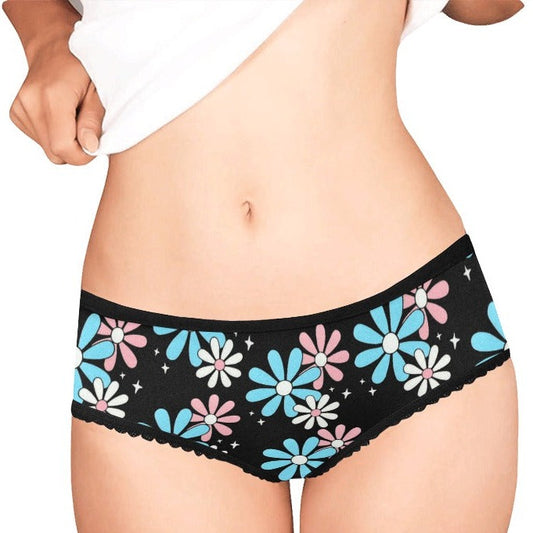 Plus Size Blue Pink White All Over Black High-Cut Knickers