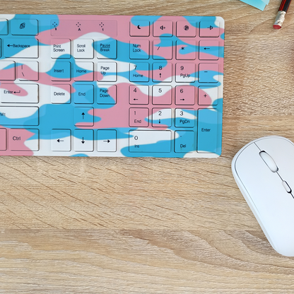 Blue Pink White All Over Trans Pride Camouflage Wireless Or Wired Keyboard