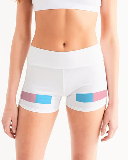 Teen Blue Pink White Subtle Pride Ribbon White Mid-Rise Yoga Shorts