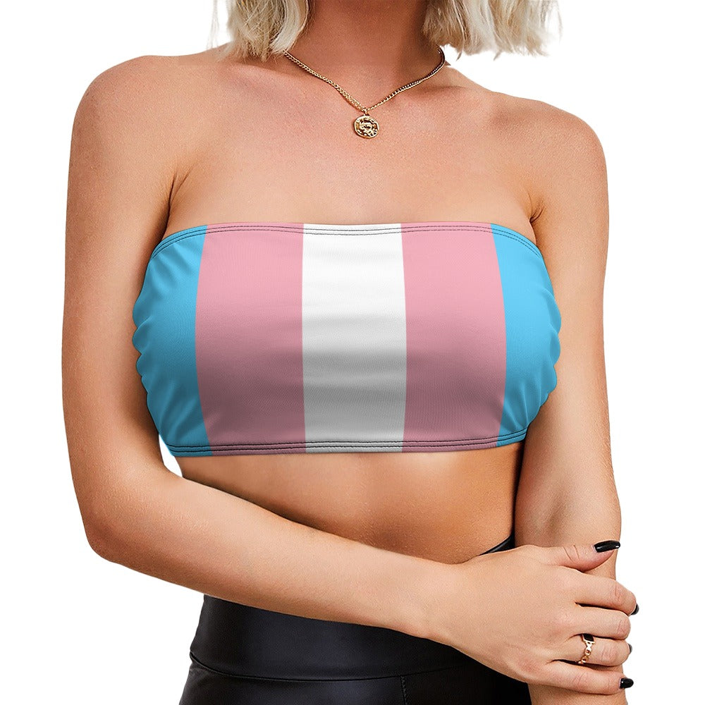 Blue Pink White Pride Strapless Cropped Bandeau Top