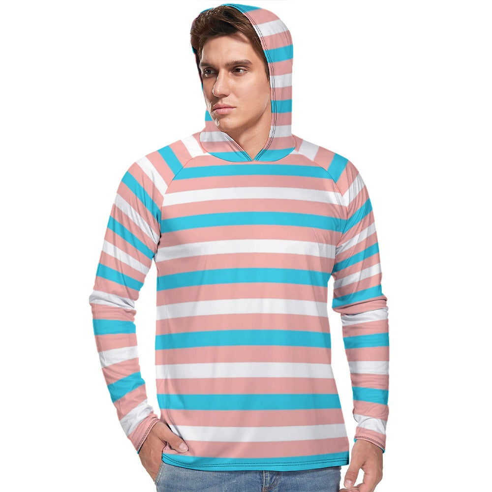 Trans Coloured Pride Candy Stripe Long-Sleeved Boyfriend Sun-Protection Hoodie