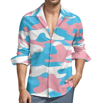Blue Pink White Camouflage Boyfriend Peach Velvet Casual Shirt