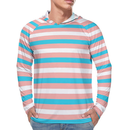 Trans Coloured Pride Candy Stripe Long-Sleeved Boyfriend Sun-Protection Hoodie