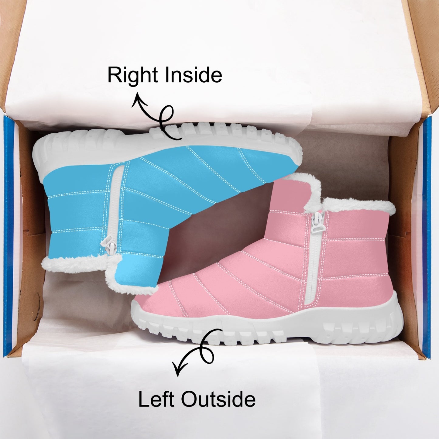 Blue Pink Fur-Lined Zip-Up Boots