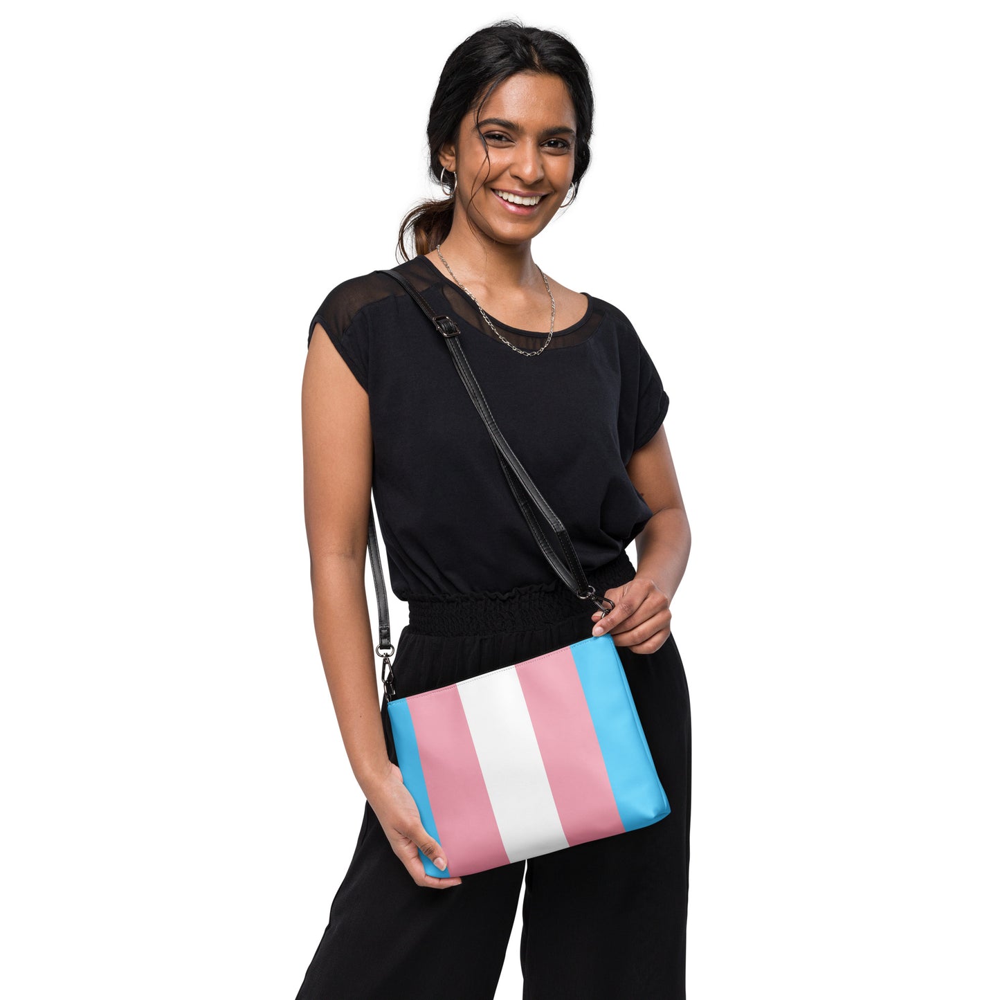 Blue Pink White All Over Pride Faux Leather Crossbody Handbag