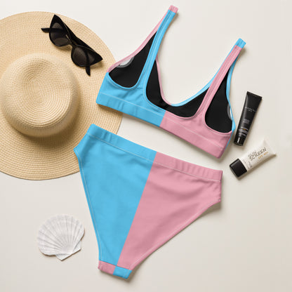 Blue Pink White Paris Pride Recycled High-Waisted Bikini Twin-Set