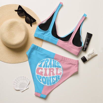 Blue Pink White 'TRANS GIRL POWER' Paris Pride Recycled High-Waisted Bikini Twin-Set