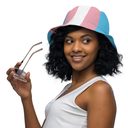 Blue Pink White Trans Pride Reversible Bucket Hat