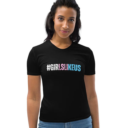 Blue Pink White 'GIRLSLIKEUS' Hashtag Black T-Shirt