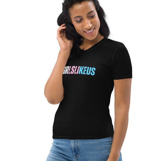 Blue Pink White 'GIRLSLIKEUS' Hashtag Black T-Shirt