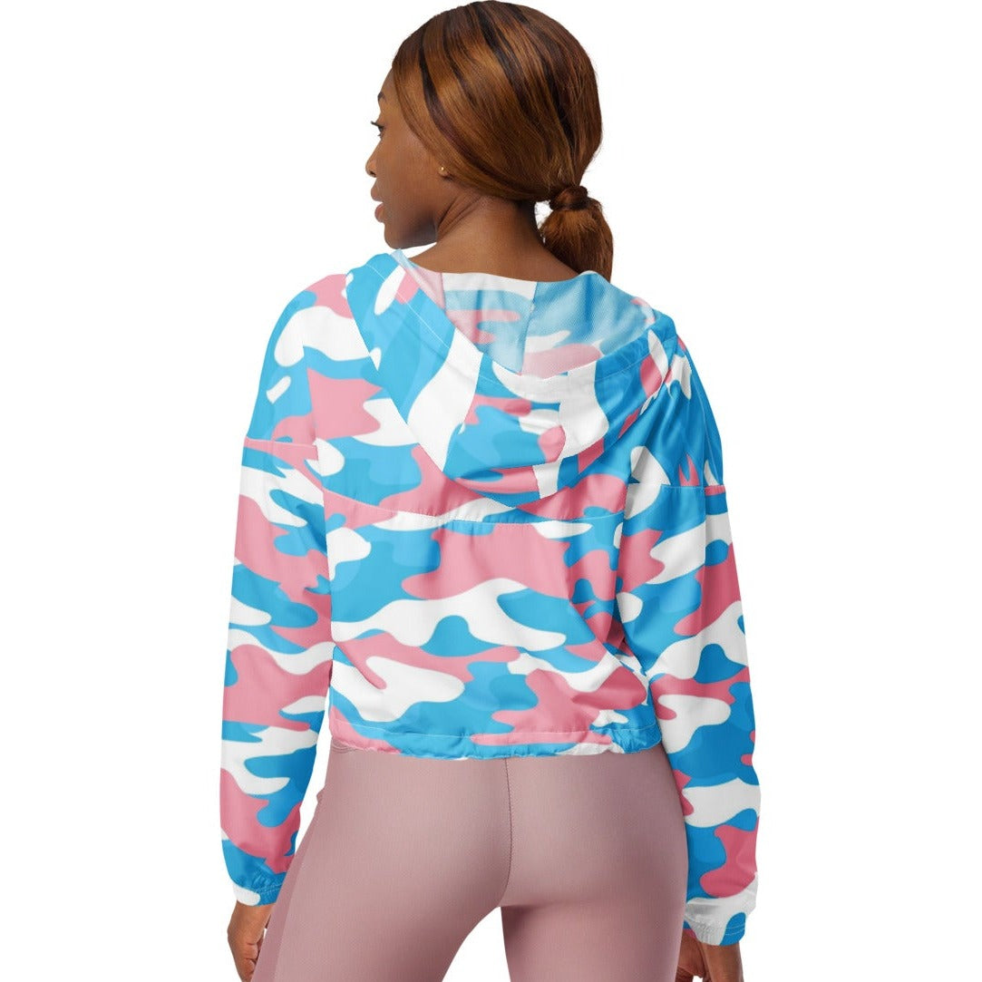 Blue Pink White Trans Pride Camouflage Cropped Track Jacket
