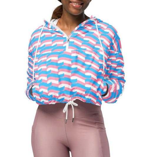 Blue Pink White Trans Pride Mosaic Cropped Track Jacket