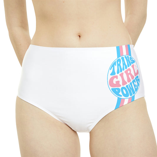 Pride Striped 'TRANS GIRL POWER' White High-Waist 70's Schoolgirl Non-Tuck Panties