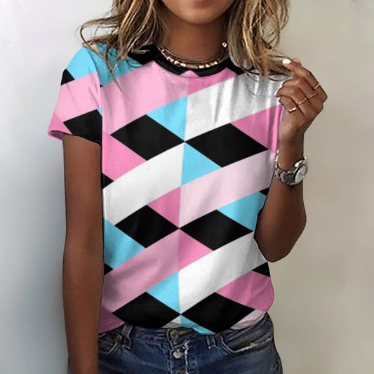 Teen - Plus Size Blue Pink White Pride Lattice Black Cotton T-Shirt