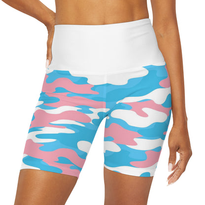 Blue Pink White High Waisted Yoga Shorts