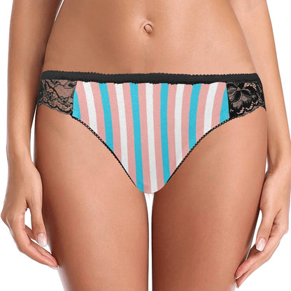 Teen - Plus Size Blue Pink White Candy Striped Black Lace Panties