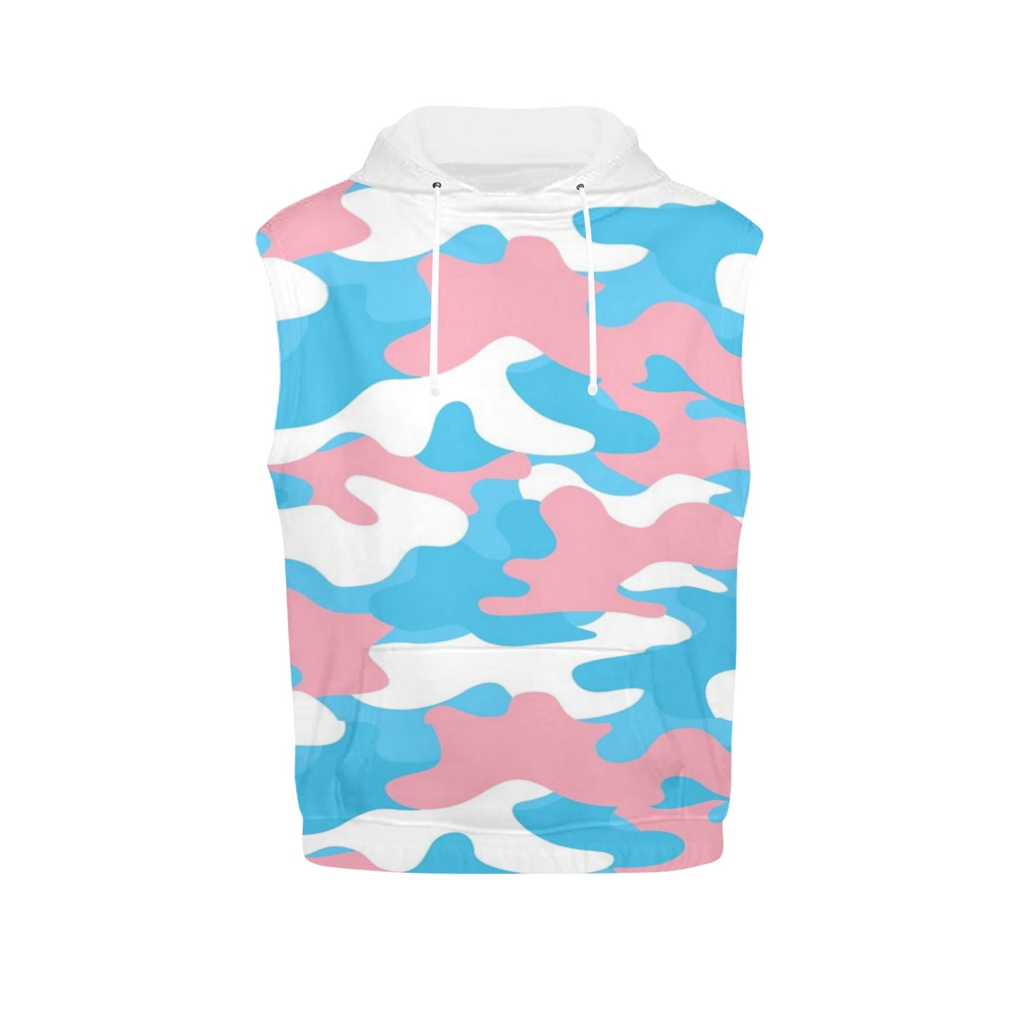 Plus Size Blue Pink White All Over Pride Camouflage Sleeveless Hoodie
