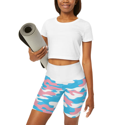 Blue Pink White High Waisted Yoga Shorts