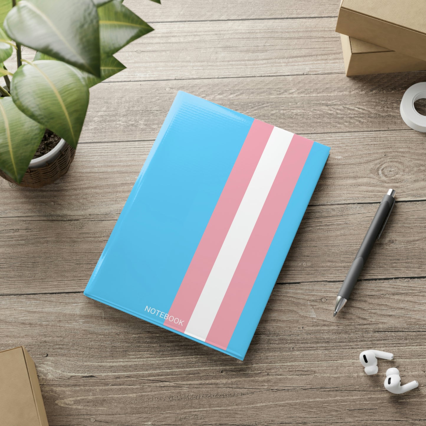 Blue Pink White Trans Pride All Over Puffy Cover Notebook