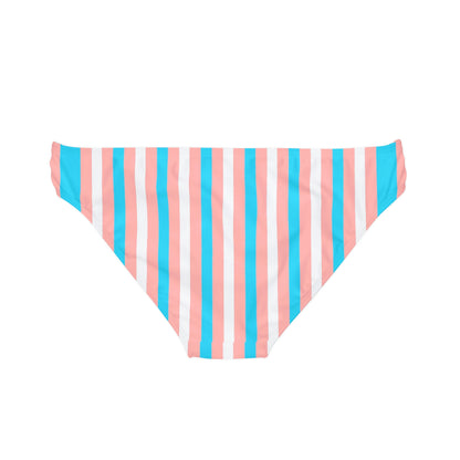 Blue Pink White Pride Candy Striped Loop-Tie-Side Bikini Bottoms