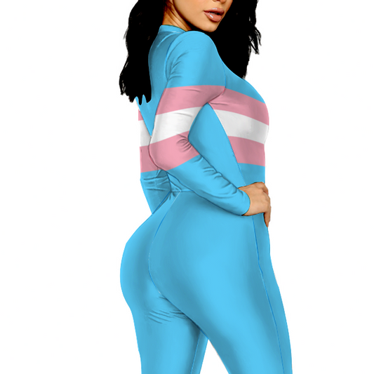 Custom Women's Sexy Front Zip Bodysuit Long Sleeve Jumpsuit