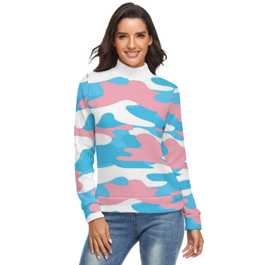Blue Pink White Pride Camouflage Autumn Casual Turtleneck Jumper
