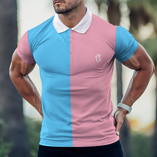 TOM - Blue Pink White Snug-Fitting Boyfriend Polo Shirt