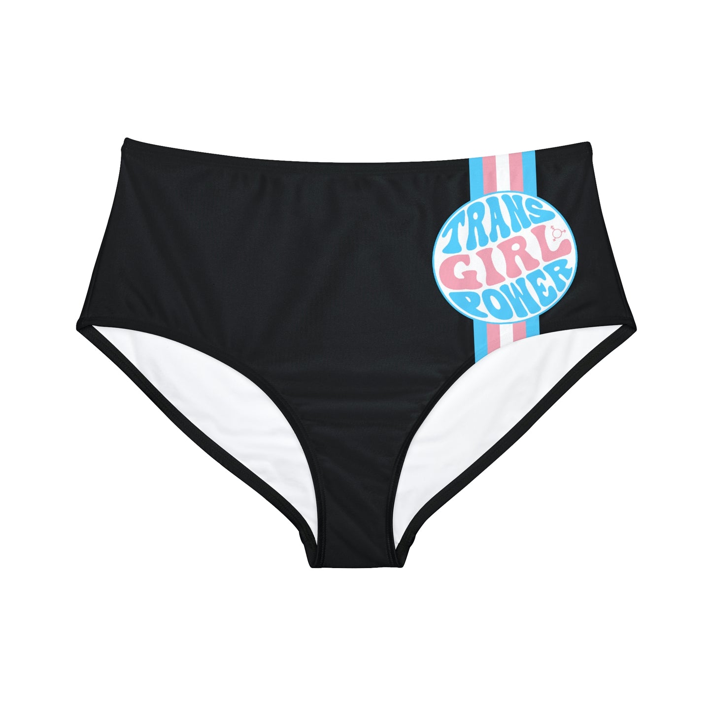 Pride Striped 'TRANS GIRL POWER' Black High-Waist 70's Schoolgirl Non-Tuck Panties