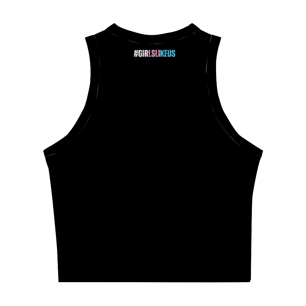 Blue Pink White 'GIRLSLIKEUS' Hashtag Series Black Sleeveless Cropped Tank Top