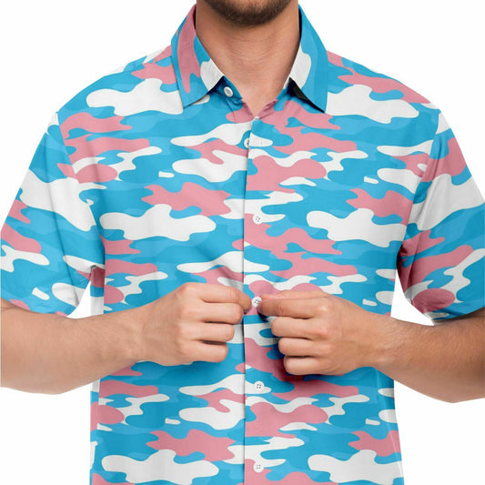 Blue Pink White All Over Pride Camouflage Boyfriend Short Sleeved Shirt