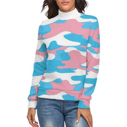 Blue Pink White Pride Camouflage Autumn Casual Turtleneck Jumper