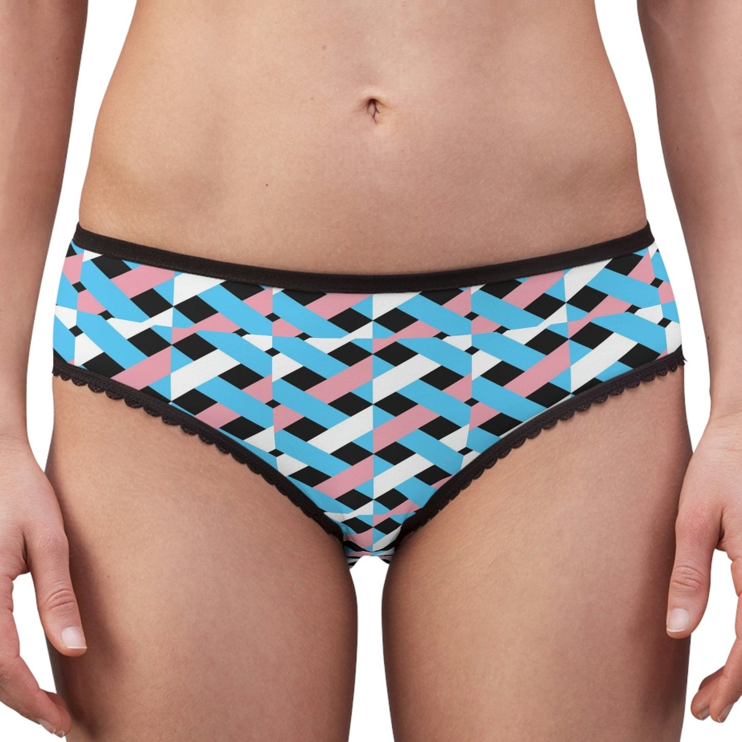 Blue Pink White All Over Pride Lattice Black High-Cut Knickers