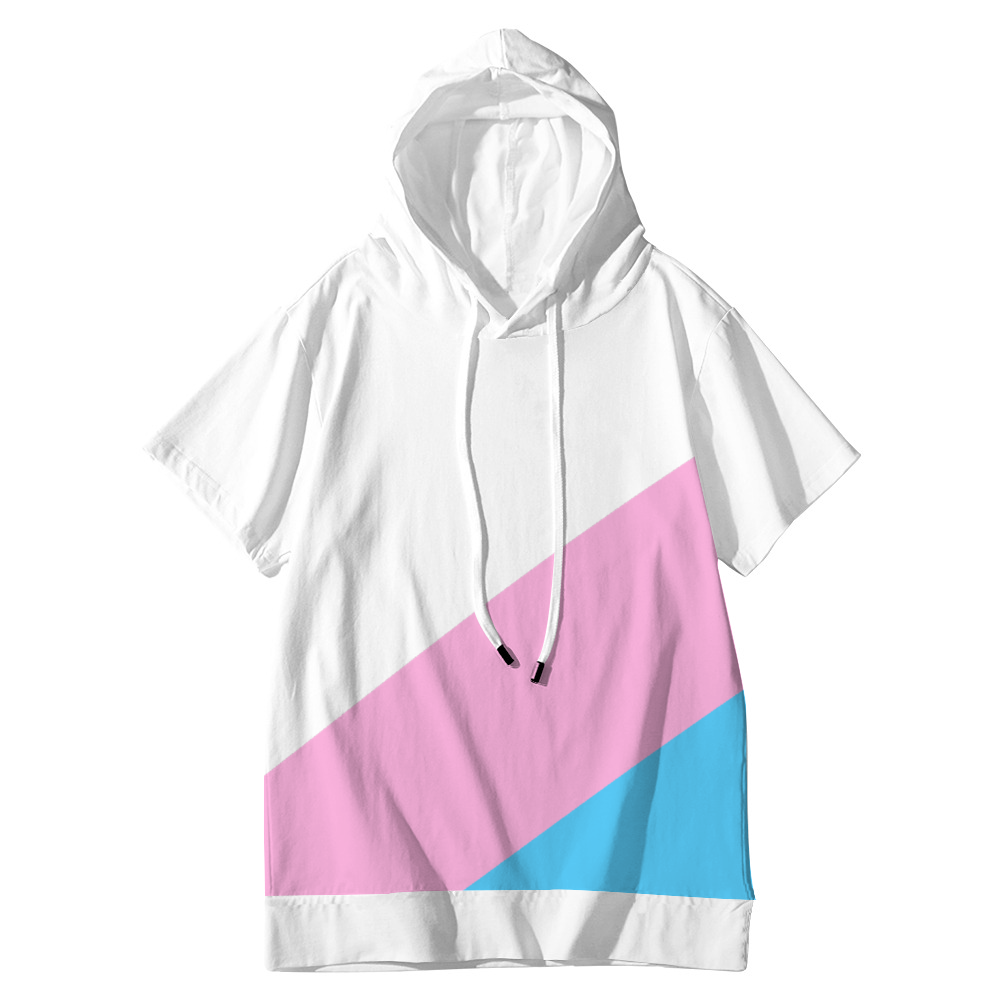 Teen - Plus Size Blue Pink White Pride Short-Sleeved Hooded T-Shirt