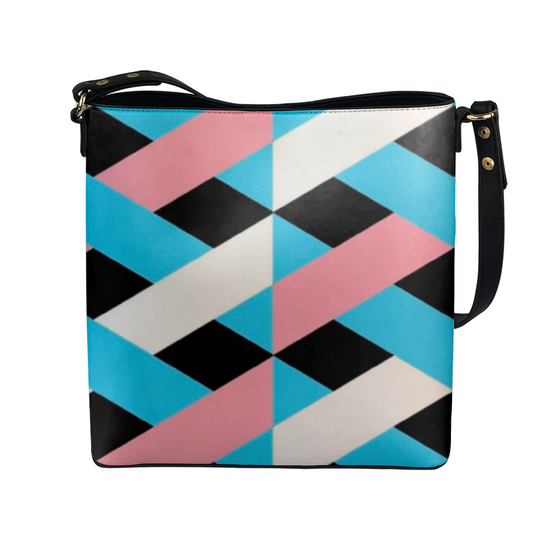 Blue Pink White Pride Lattice Series Black Large Vegan Leather Crossbody Bag