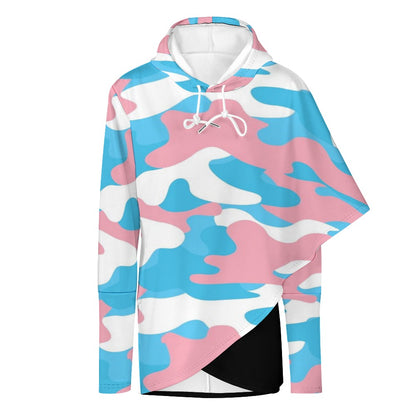 Plus Size Blue Pink White Pride Camouflage/Black Asymmetric Hooded Sweatshirt