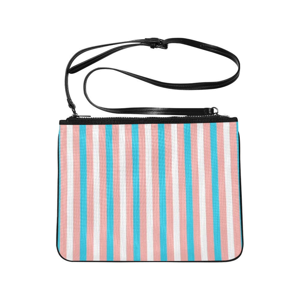 Blue Pink White All Over Pride Candy Striped Slim Nylon Clutch Bag