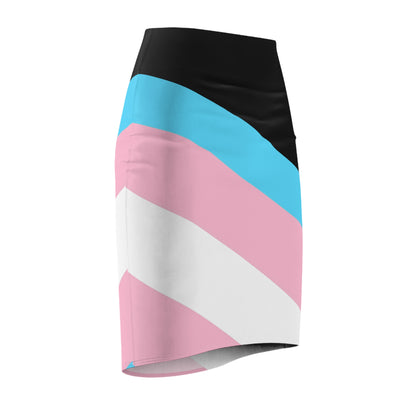 Blue Pink White Trans Pride Ribbon Form Fitting Black Pencil Skirt