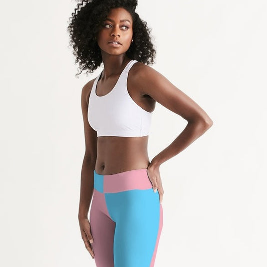 Pink/Blue Women's Mid-Rise Capri
