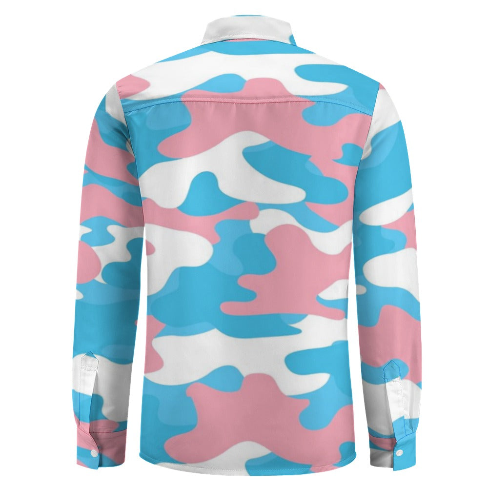 Blue Pink White Camouflage Boyfriend Peach Velvet Casual Shirt