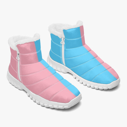 Blue Pink Fur-Lined Zip-Up Boots