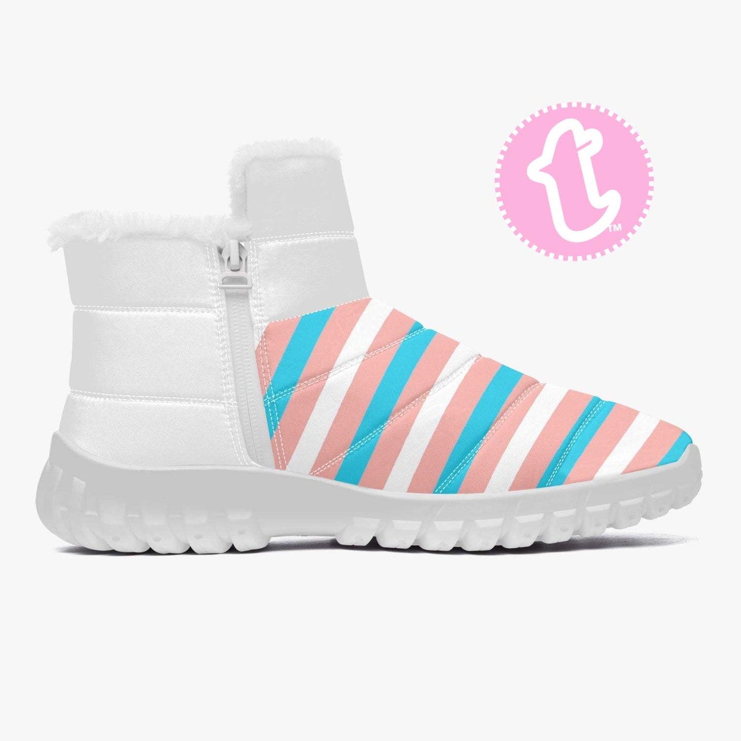 Blue Pink White Pride Candystripe White Fleece Fur-Lined Zipper Up Winter Boots